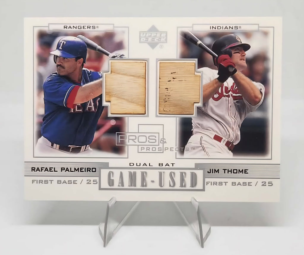 Jim Thome/Rafael Palmeiro 2001 Upper Deck Pros & Prospects Silver Game-Used Dual Bat Patch Relic Card