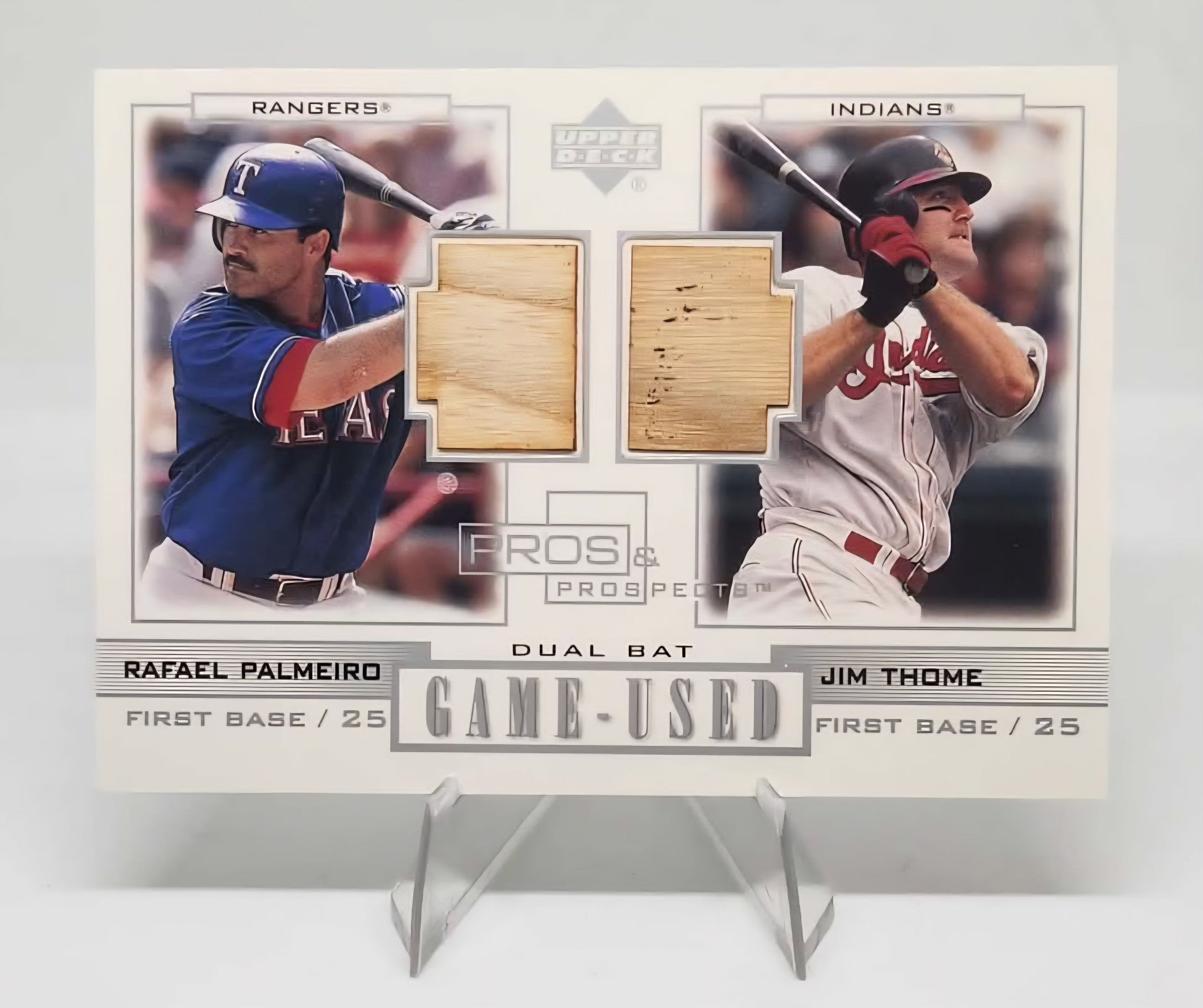 Jim Thome/Rafael Palmeiro 2001 Upper Deck Pros & Prospects Silver Game-Used Dual Bat Patch Relic Card