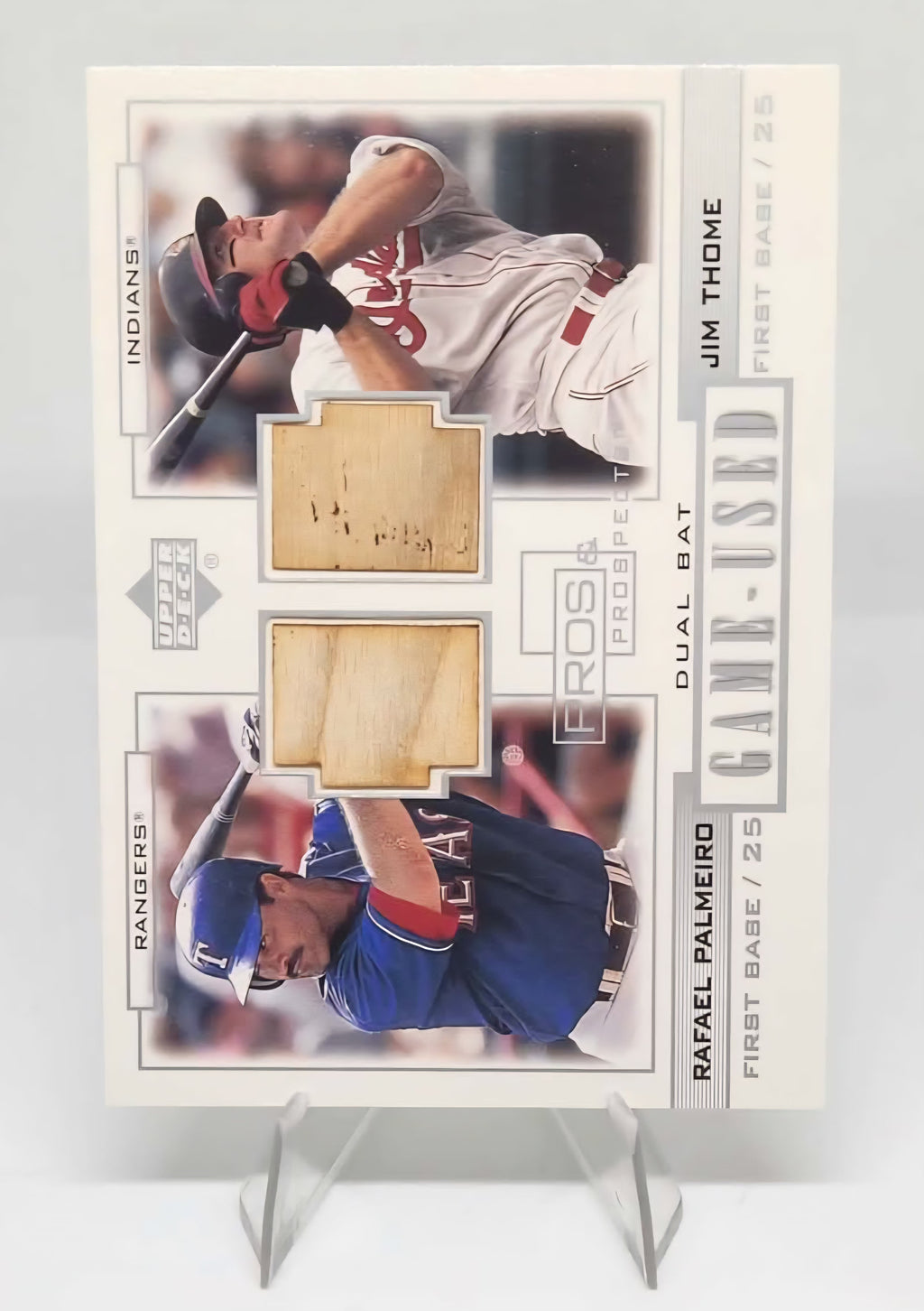 Jim Thome/Rafael Palmeiro 2001 Upper Deck Pros & Prospects Silver Game-Used Dual Bat Patch Relic Card