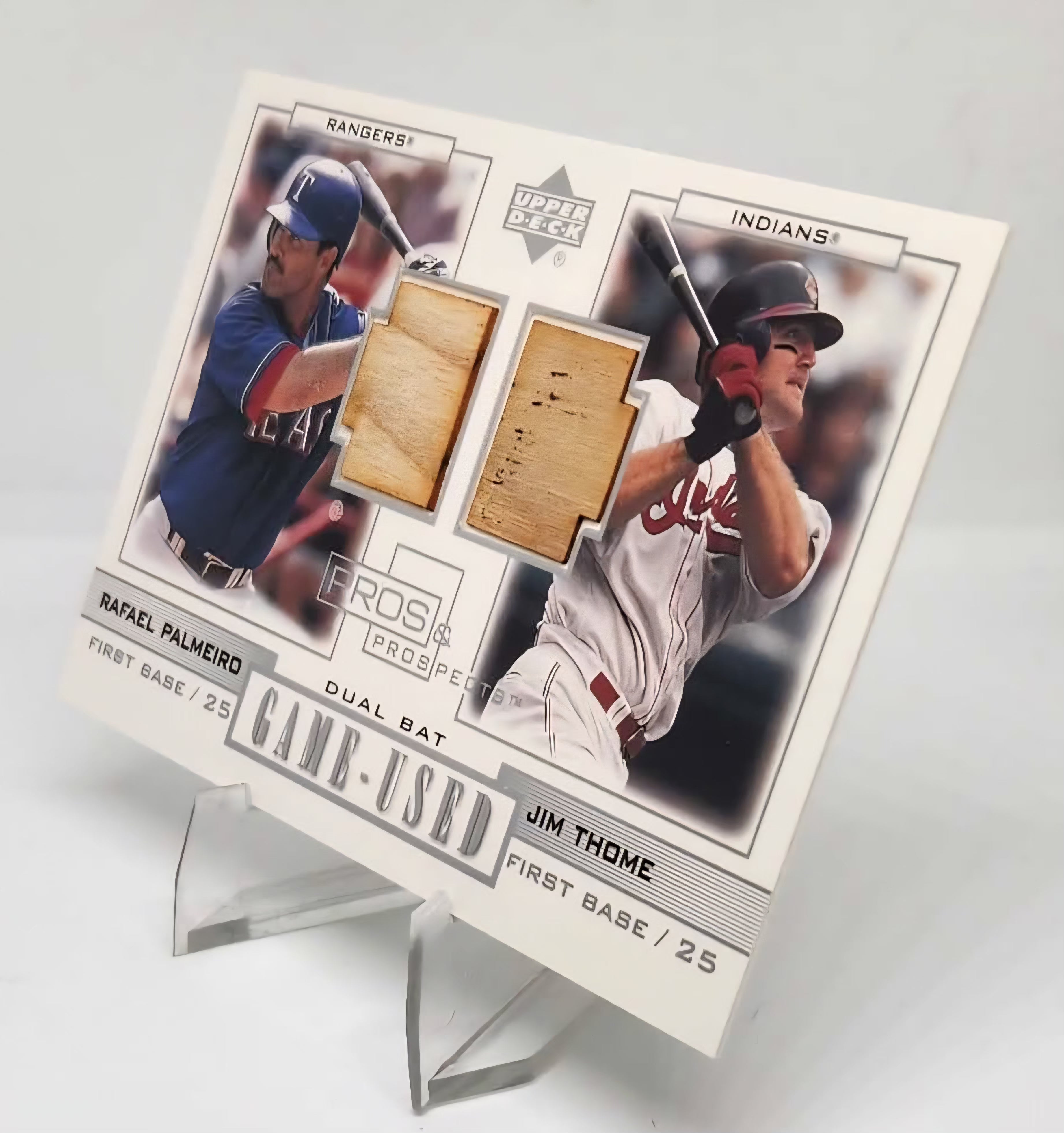 Jim Thome/Rafael Palmeiro 2001 Upper Deck Pros & Prospects Silver Game-Used Dual Bat Patch Relic Card