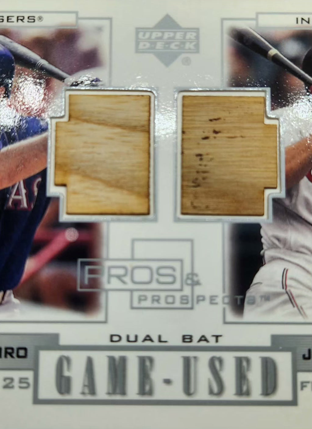 Jim Thome/Rafael Palmeiro 2001 Upper Deck Pros & Prospects Silver Game-Used Dual Bat Patch Relic Card