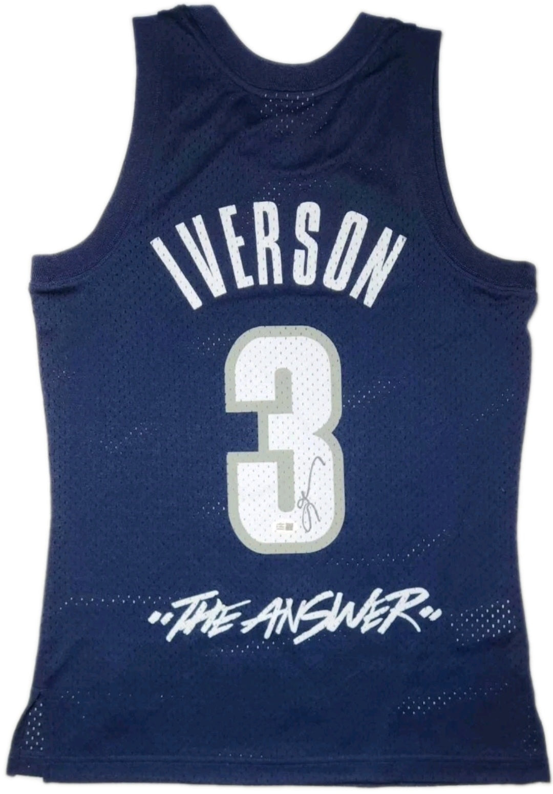 Allen Iverson Autographed Mitchell & Ness Georgetown Hoyas "The Answer" Replica Navy Blue Jersey - Leaf