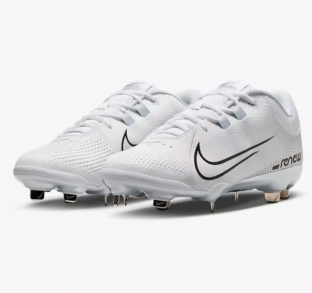 Nike Women's Hyperdiamond 4 Pro Metal in the Wolf White / Pure Platinum / Black colorway Softball/ Baseball Cleats (Copy)