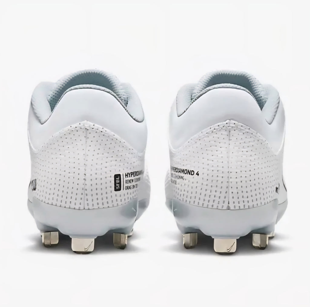 Nike Women's Hyperdiamond 4 Pro Metal in the Wolf White / Pure Platinum / Black colorway Softball/ Baseball Cleats (Copy)