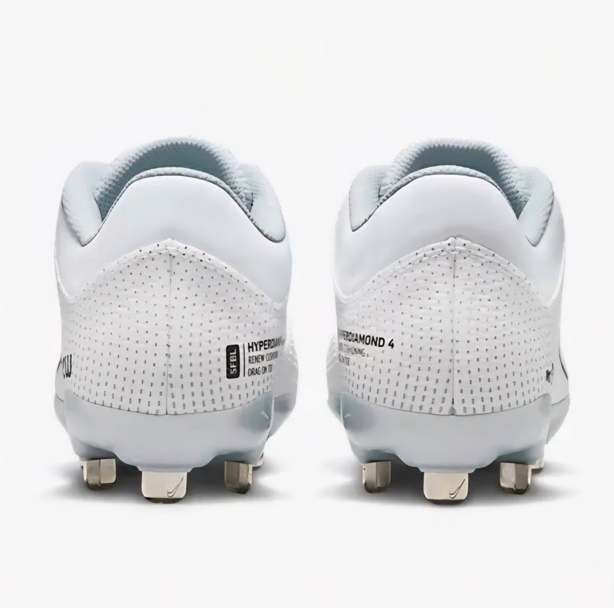 Nike Women's Hyperdiamond 4 Pro Metal in the Wolf White / Pure Platinum / Black colorway Softball/ Baseball Cleats (Copy)