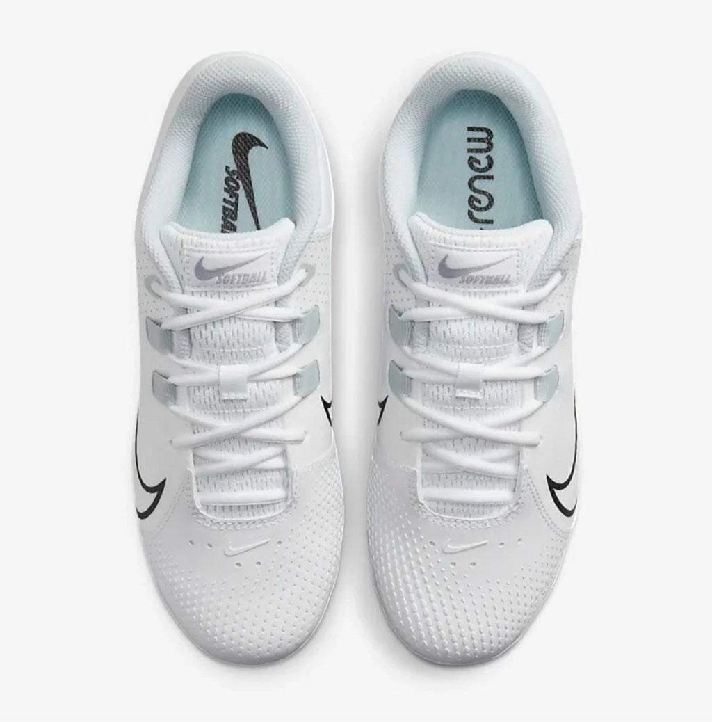 Nike Women's Hyperdiamond 4 Pro Metal in the Wolf White / Pure Platinum / Black colorway Softball/ Baseball Cleats (Copy)