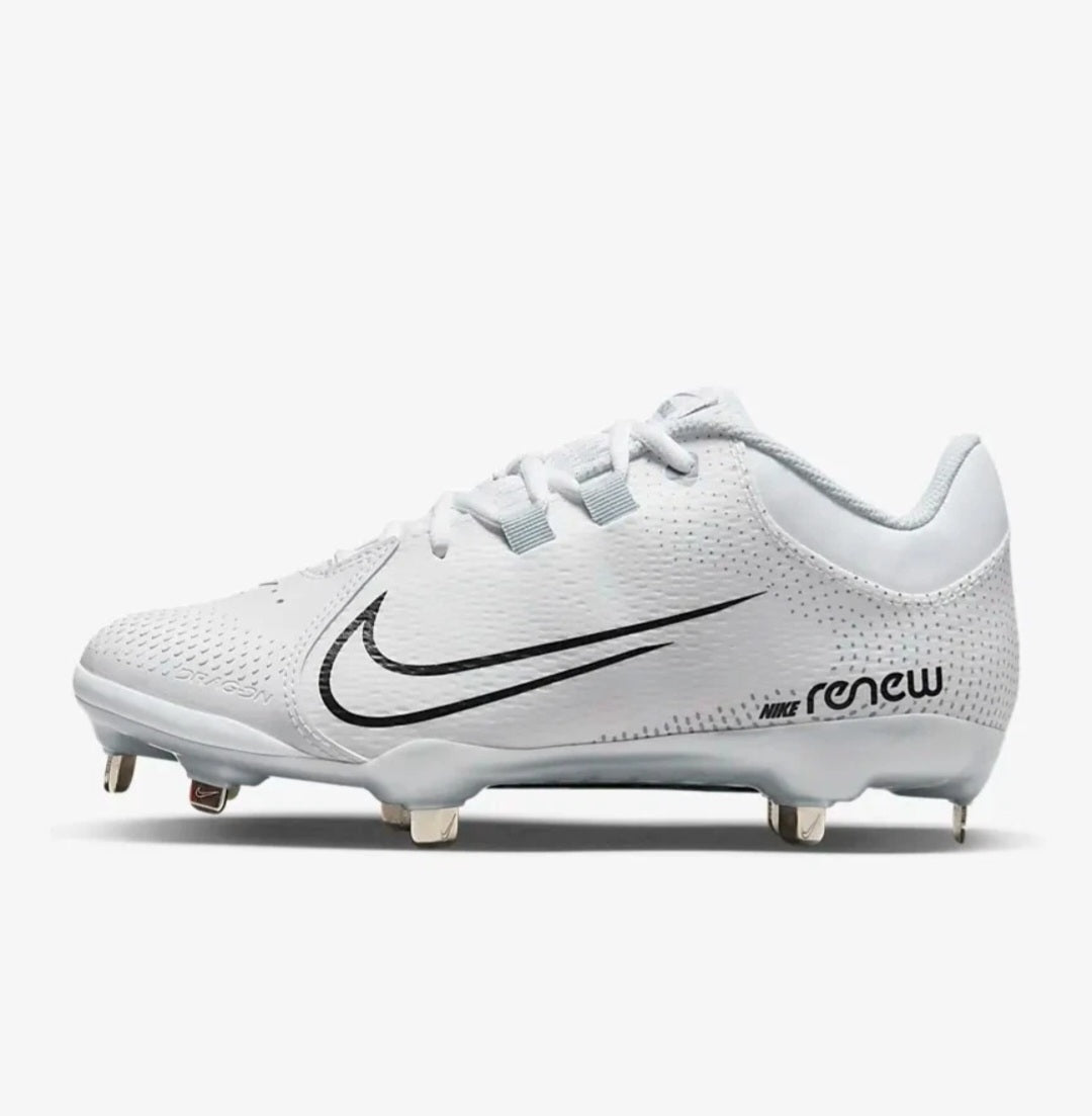 Nike Women's Hyperdiamond 4 Pro Metal in the Wolf White / Pure Platinum / Black colorway Softball/ Baseball Cleats (Copy)