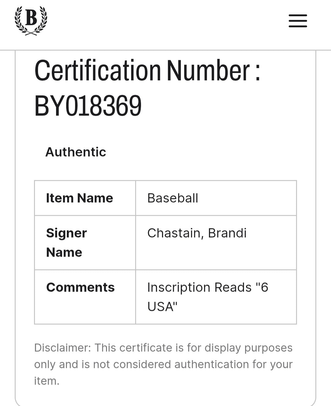 Brandi Chastain 1 of 1 Autographed/ Inscribed "6 USA" #11 Funko Pop Vinyl Figure - Beckett