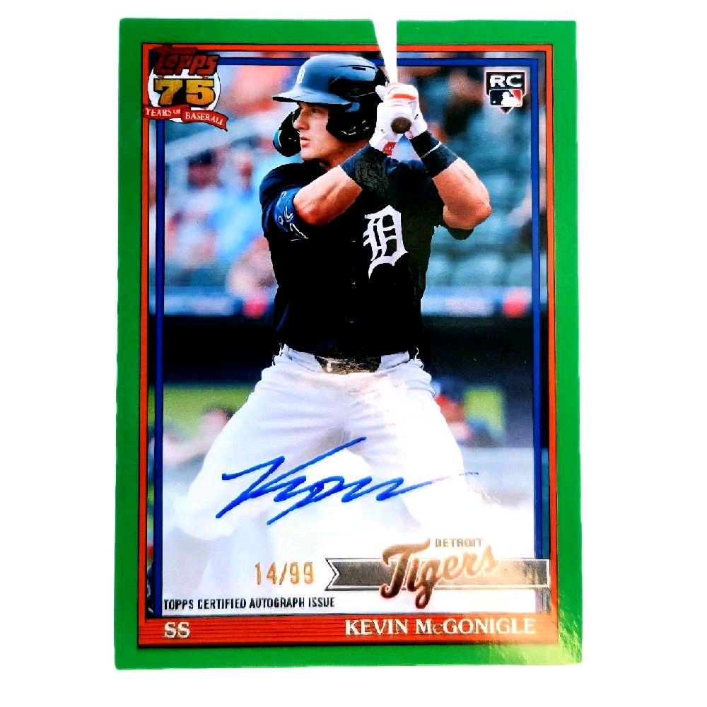 Kevin McGonigle Detroit Tigers 2026 Topps Series 2 "Topps 75 Years of Baseball Anniversary Green Autographed 14 of 99 Rookie Card