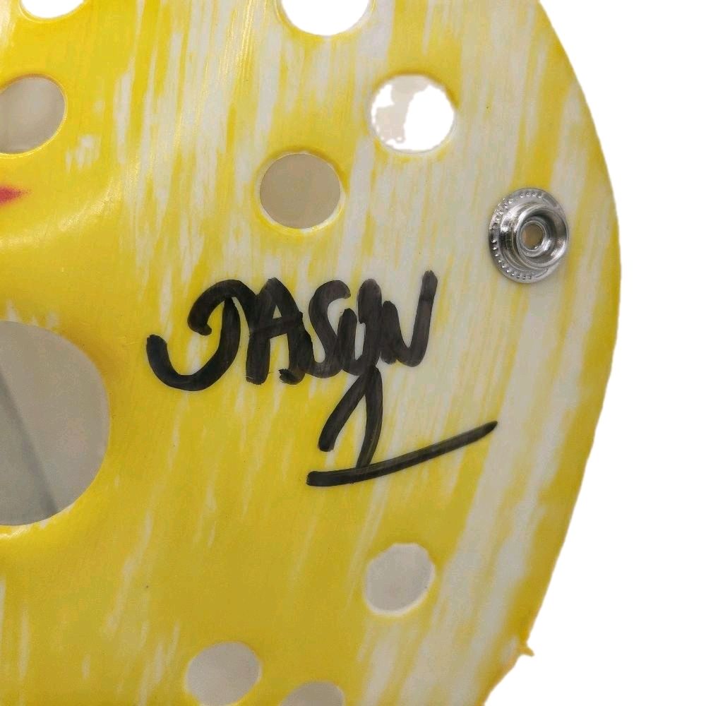 Friday The 13th Movie Jason Classic Yellow Hockey Mask Autographed / Inscribed "Fuck Freddy & Jason 1" By The Original Actor & Movie Icon Ari Lehman Beckett Authenticated