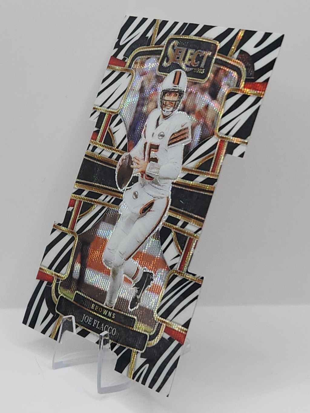 Joe Flacco - Cleveland Browns 2023 Panini Select Concourse Zebra Prizm Die-Cut Card #26 (Case Hit)