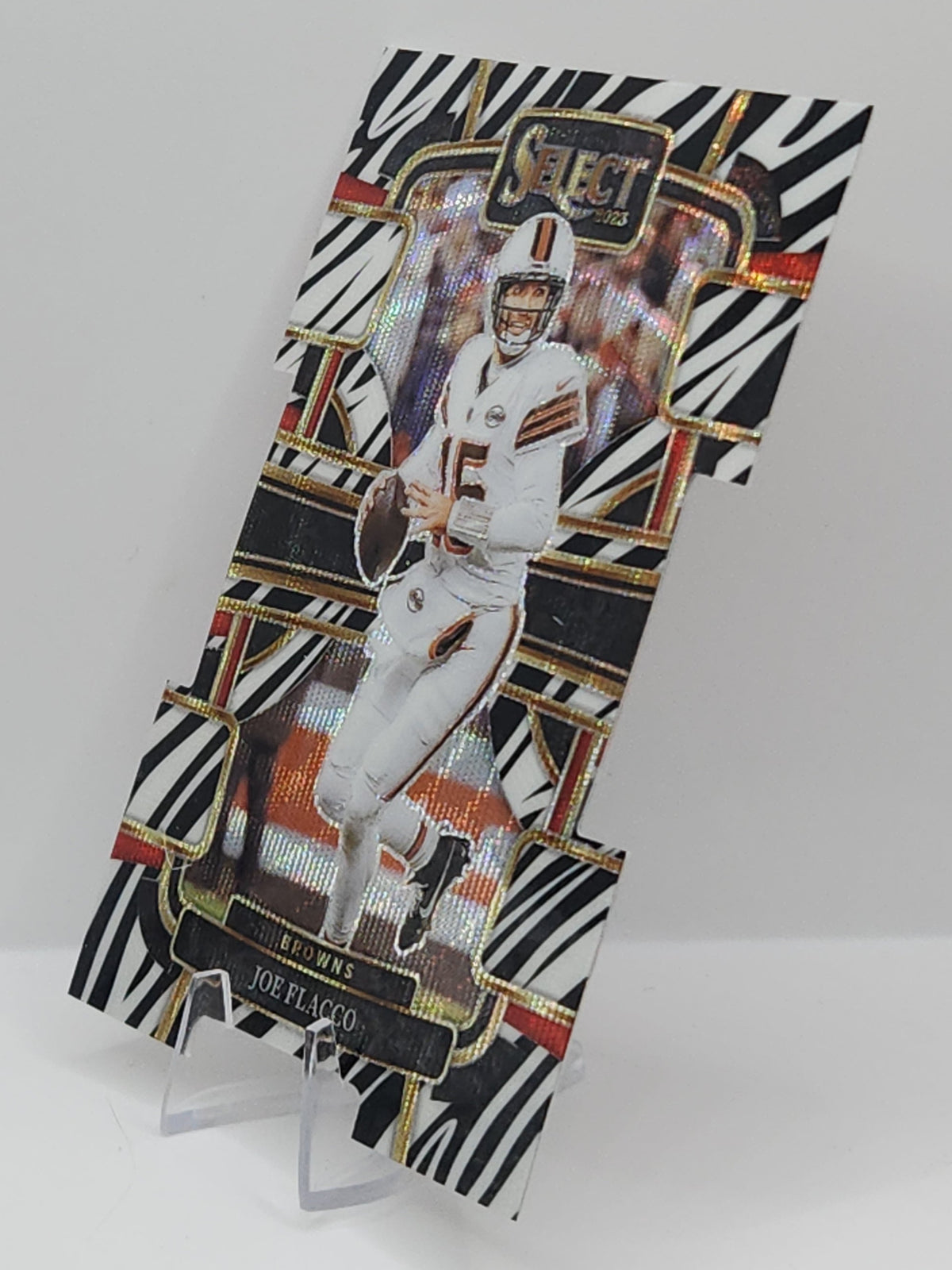 Joe Flacco - Cleveland Browns 2023 Panini Select Concourse Zebra Prizm Die-Cut Card #26 (Case Hit)
