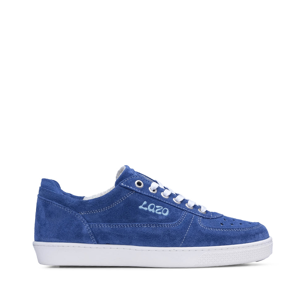 Lazo Women's Hypernova Sneaker Blue Suede Colorway On White Laces and Rubber Sole