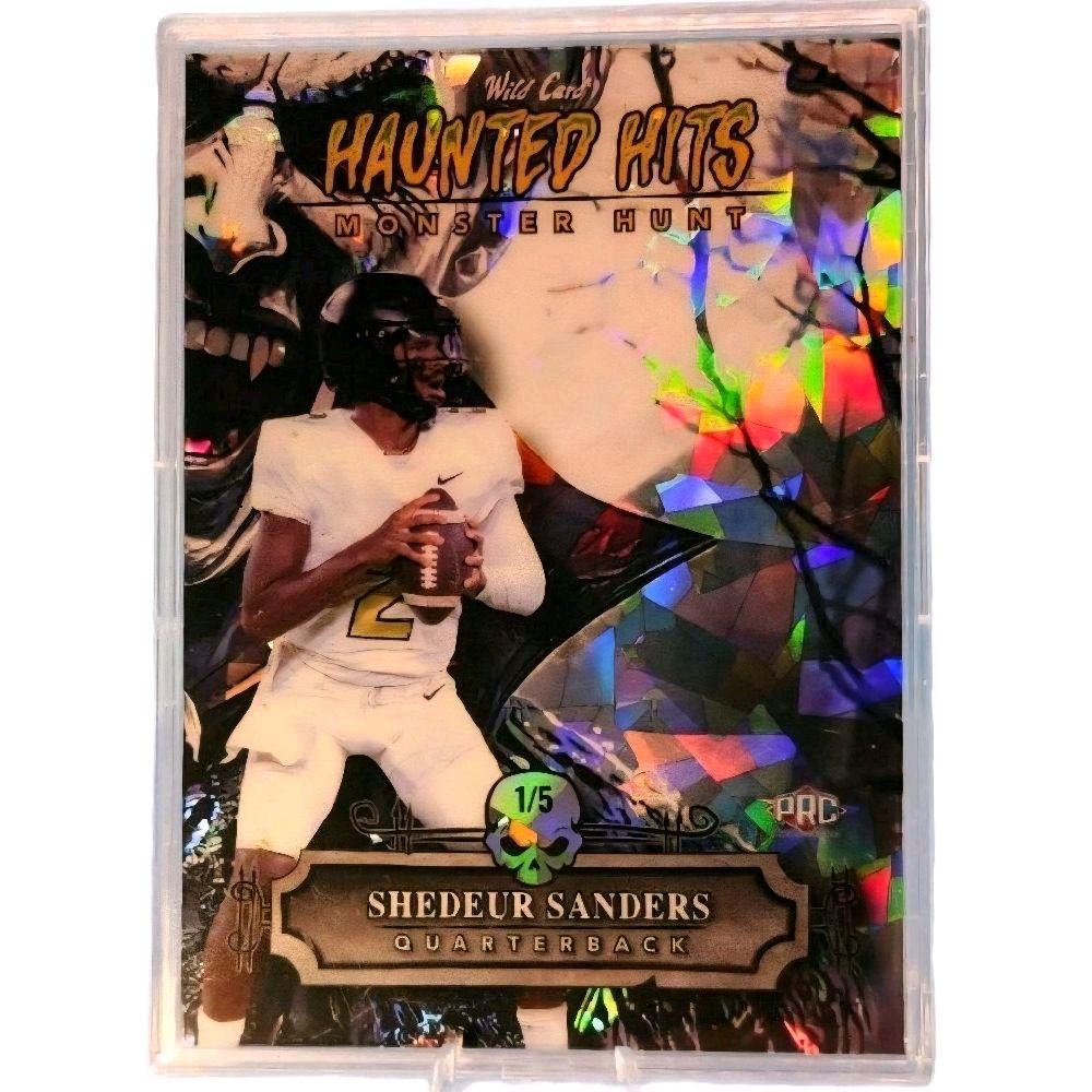 Shedeur Sanders Colorado Boulder - 2024 Wild Card Haunted Hits "Monster Hunt" Black & White Cracked Ice 1 of 5 Rookie Card