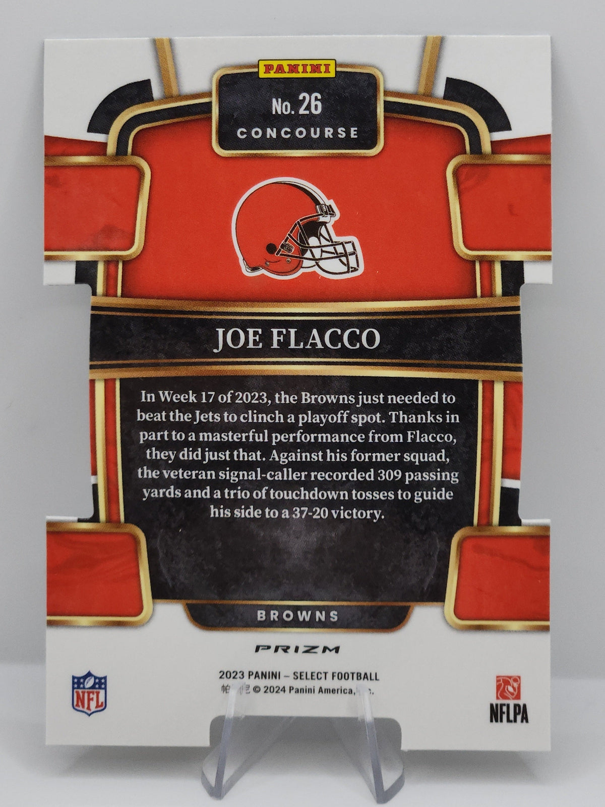 Joe Flacco - Cleveland Browns 2023 Panini Select Concourse Zebra Prizm Die-Cut Card #26 (Case Hit)
