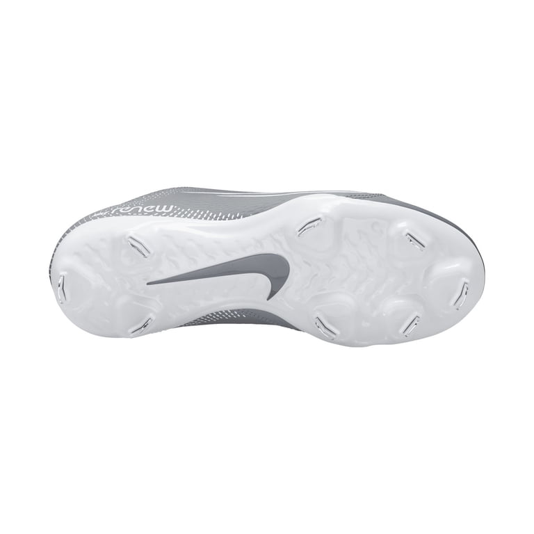Nike Women's Hyperdiamond 4 Pro Metal in the Wolf Grey / White / Cool Grey colorway Softball/ Baseball Cleats