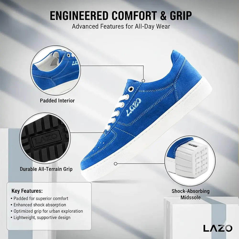 Lazo Women's Hypernova Sneaker Blue Suede Colorway On White Laces and Rubber Sole