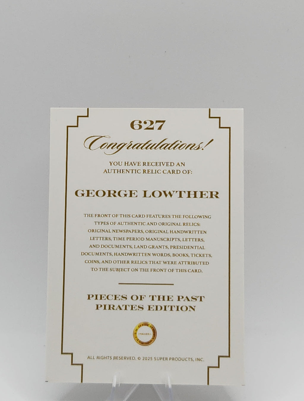 The 2025 Pieces of the Past Pirates Edition Cracked Ice George Lowther Authentic Map Relic card