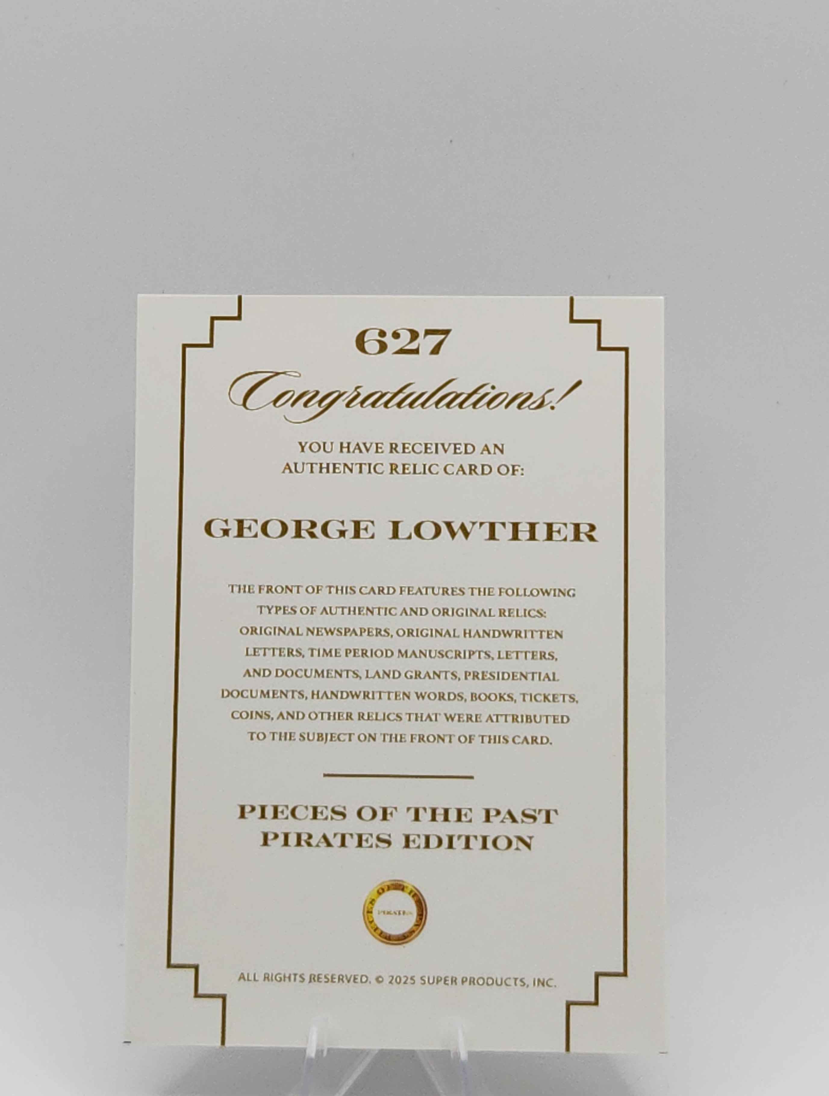 The 2025 Pieces of the Past Pirates Edition Cracked Ice George Lowther Authentic Map Relic card