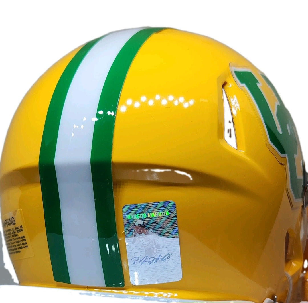 Marcus Mariota Throwback Oregon Ducks Autographed Riddell Mini Helmet - Marcus Mariota Authenticated Services