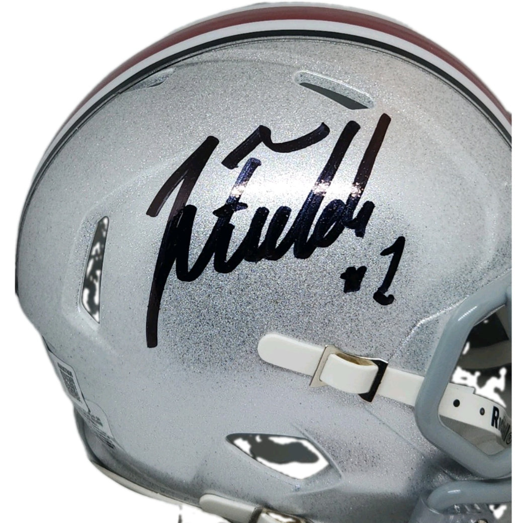 Justin Fields Ohio State University Autographed Riddell Speed Helmet - Beckett