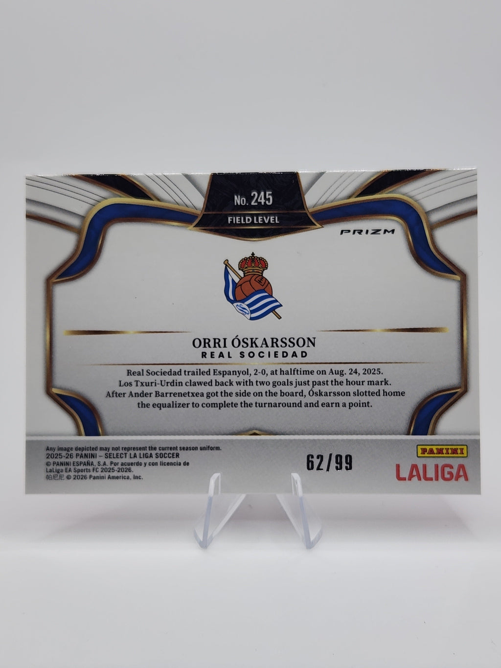 Orri Oskarsson Real Sociedad - 2025-26 Panini Select La Liga "Pink Mojo" Field Level Prizm 62 of 99 Card