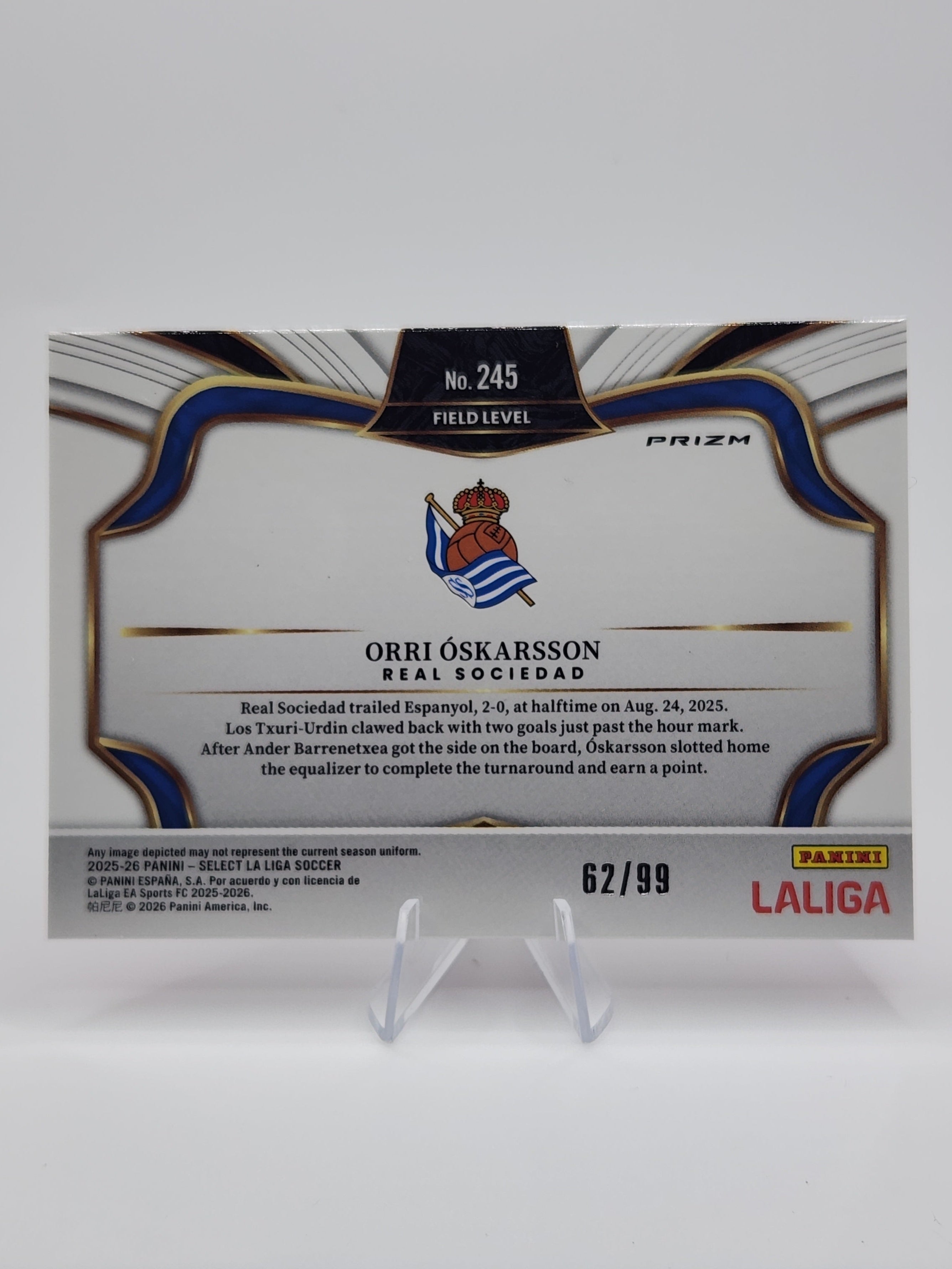 Orri Oskarsson Real Sociedad - 2025-26 Panini Select La Liga "Pink Mojo" Field Level Prizm 62 of 99 Card