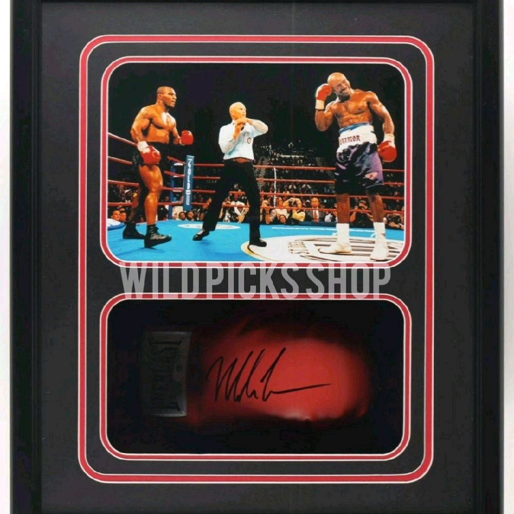Mike Tyson (HOF) Custom Shadowbox Memorabilia Autographed Everlast Boxing Glove & Photo Commemorating The Infamous 1997 Tyson VS. Holyfield "Bite Fight" JSA & Tyson Hologram