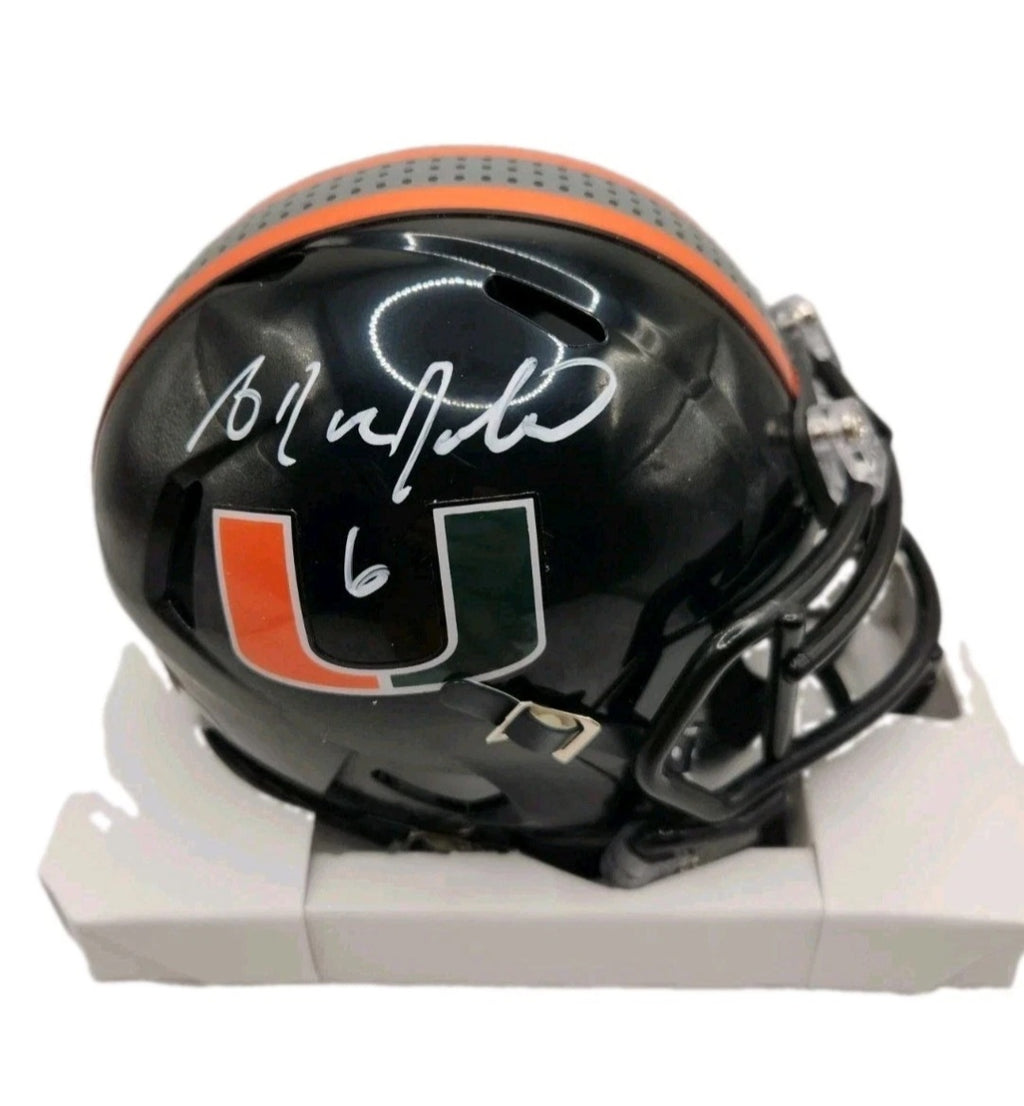 Antrel Rolle Autographed Miami Hurricanes Black Nights Authentic Mini Speed Helmet (Leaf Certified)