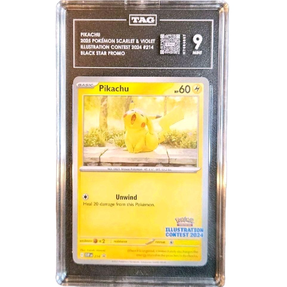 PIKACHU
2025 POKÉMON SCARLET & VIOLET ILLUSTRATION CONTEST 2024 #214 BLACK STAR PROMO Card (TAG MINT 9)