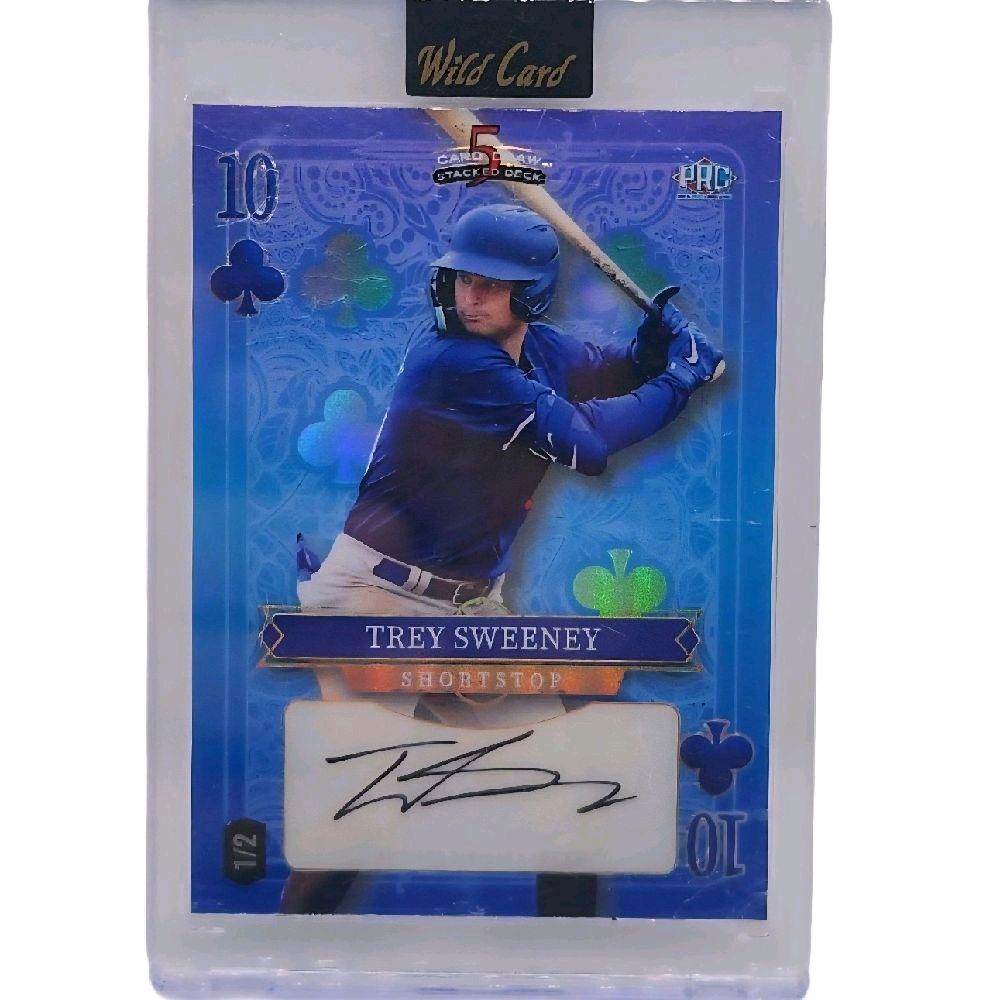 Trey Sweeney Detroit Tigers 2024 Wild Card "5 Stacked Deck" PRC Blue Foil Ace of Club (case hit) Autographed 1 of 2 Rookie Card