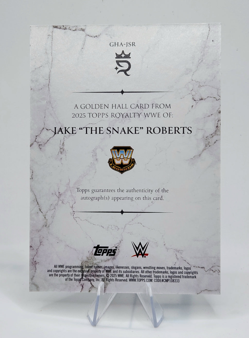 Jake "The Snake Roberts"- 2025 Topps WWE Royalty Gold Hall Autographed & Inscribed 51 of 99 Card