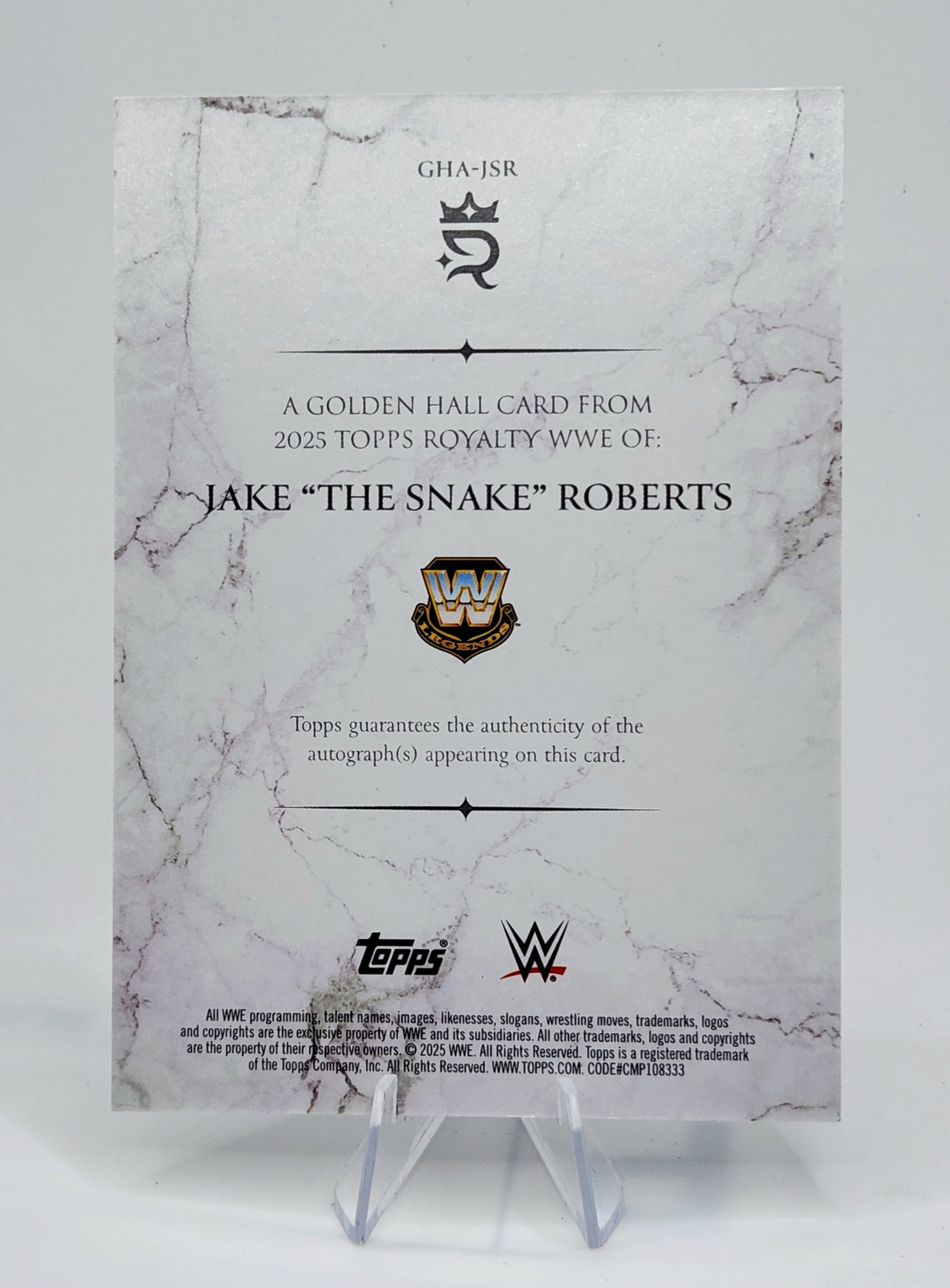 Jake "The Snake Roberts"- 2025 Topps WWE Royalty Gold Hall Autographed & Inscribed 51 of 99 Card