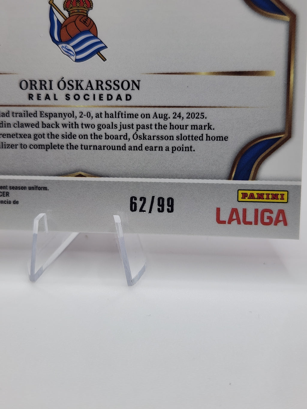 Orri Oskarsson Real Sociedad - 2025-26 Panini Select La Liga "Pink Mojo" Field Level Prizm 62 of 99 Card