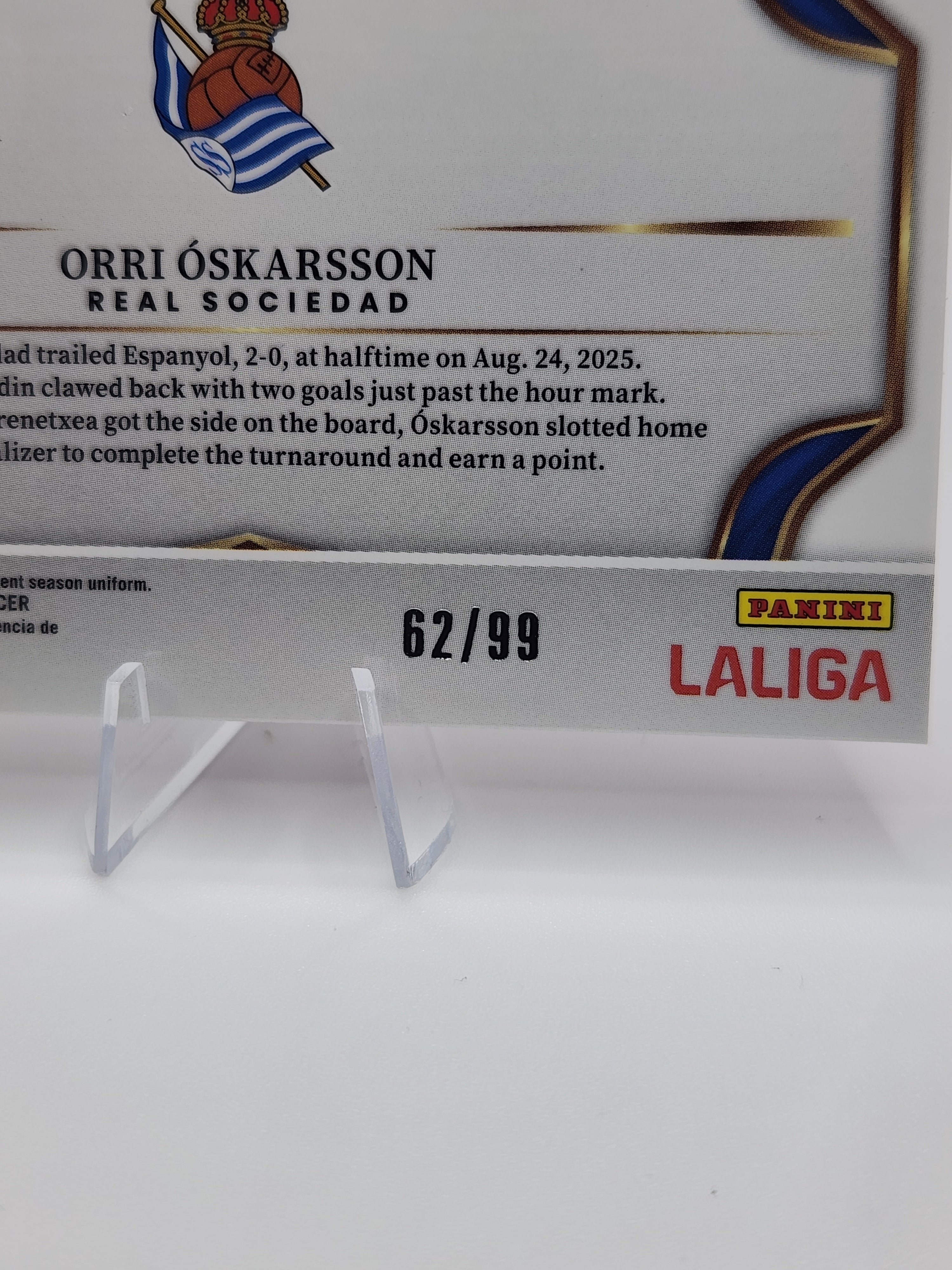 Orri Oskarsson Real Sociedad - 2025-26 Panini Select La Liga "Pink Mojo" Field Level Prizm 62 of 99 Card