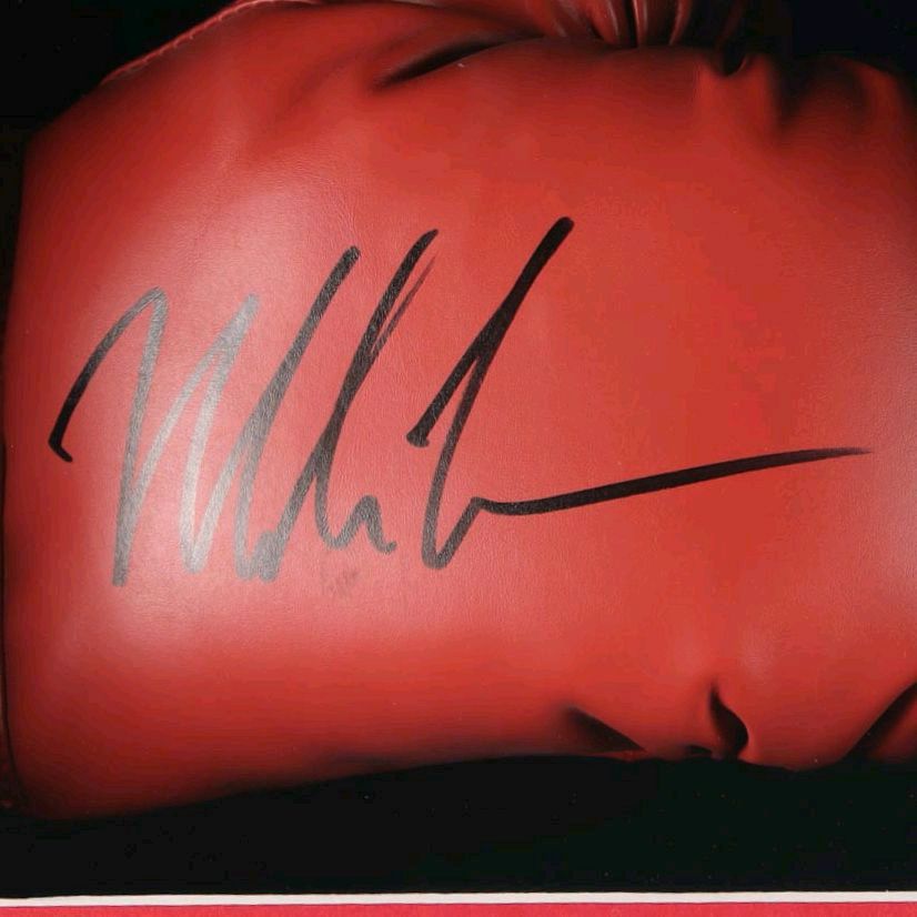 Mike Tyson (HOF) Custom Shadowbox Memorabilia Autographed Everlast Boxing Glove & Photo Commemorating The Infamous 1997 Tyson VS. Holyfield "Bite Fight" JSA & Tyson Hologram