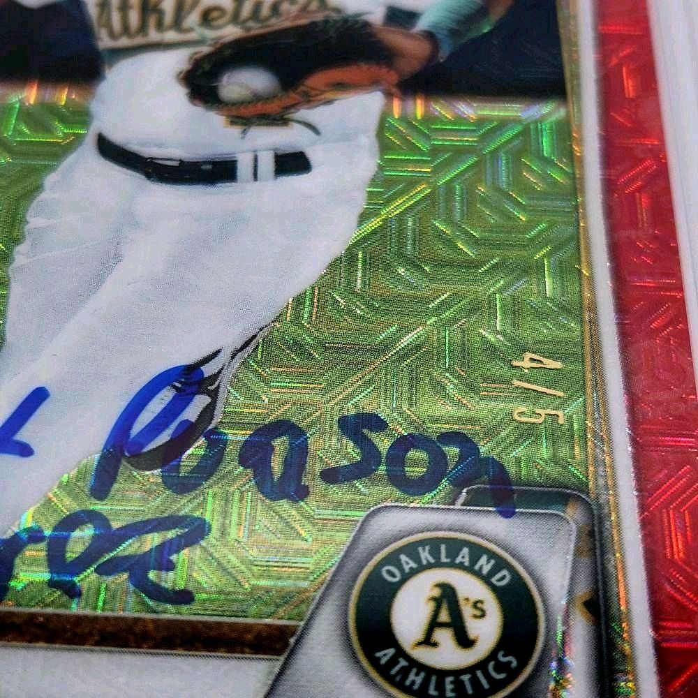 Robert Puason OaklandAthletics 2020 Bowman Chrome Mega Box Prospect Red Mojo Refractor 4 of 5 SSP Authentic Autograph Rookie Card - Beckett Authenticated (Extremely rare print!)