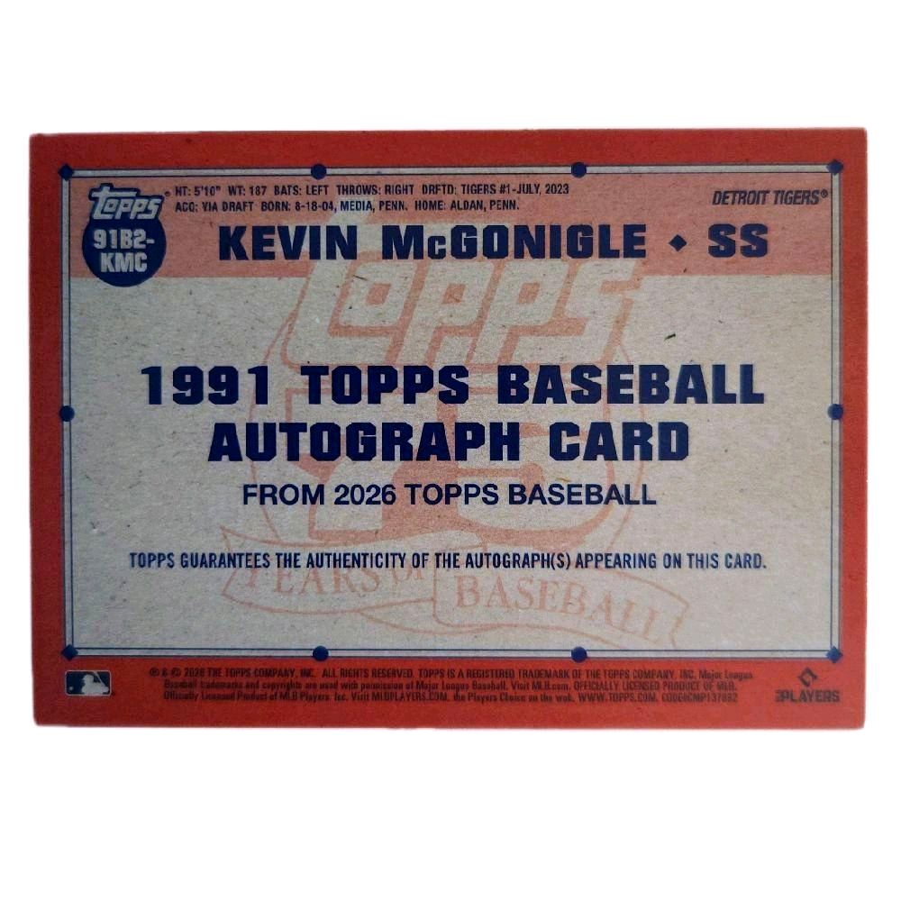Kevin McGonigle Detroit Tigers 2026 Topps Series 2 "Topps 75 Years of Baseball Anniversary Green Autographed 14 of 99 Rookie Card