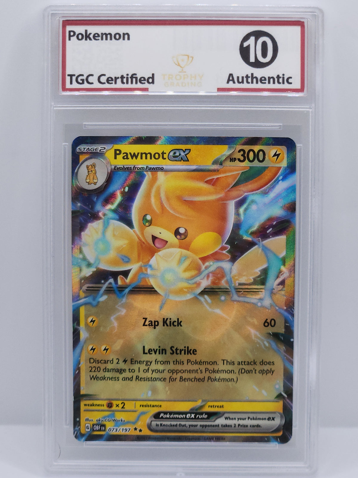 Pawmot ex SV03 Obsidian Flames 073/197 Double Rare Holo - 2025 Pokémon  (TGC GEM-MT 10)