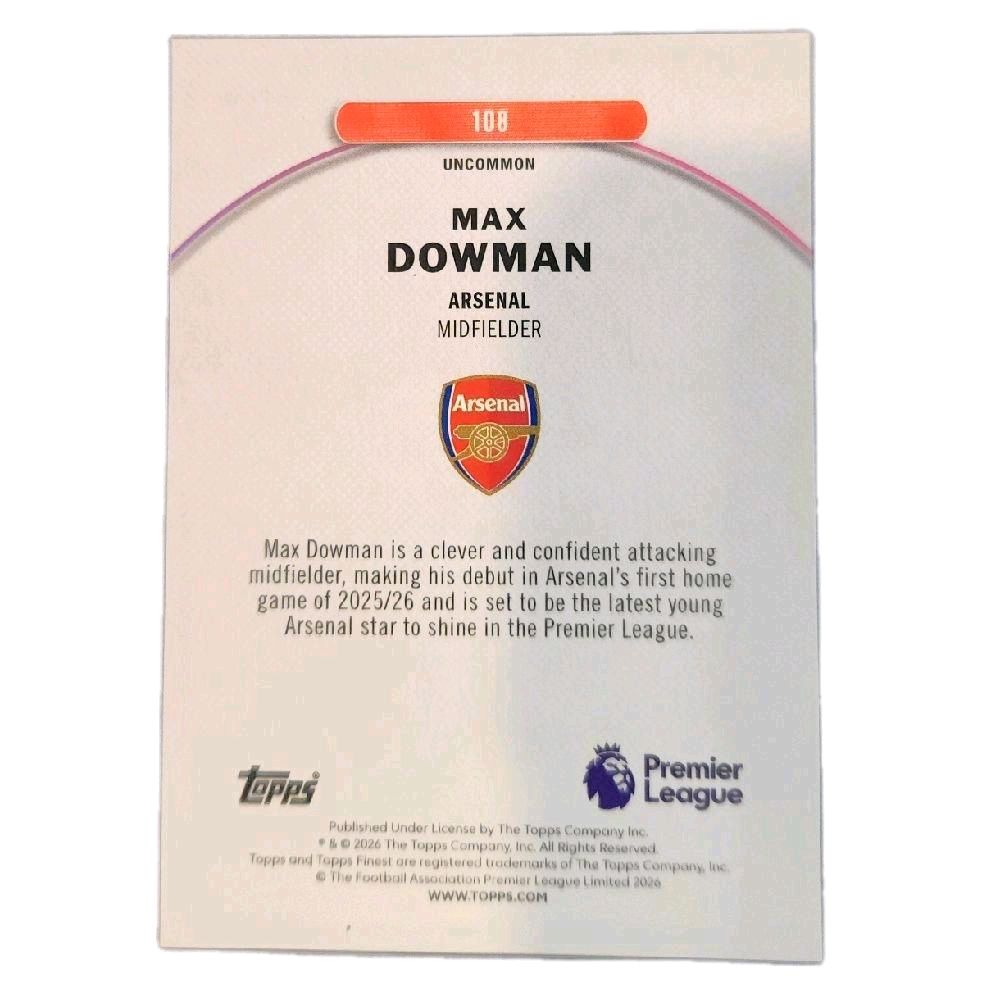 Max Dowman Arsenal FC 2025-26 Topps Finest Premier League "Orange Refractor" Parallel (Ultra Rare Numbered To Only 5 of 20) Card