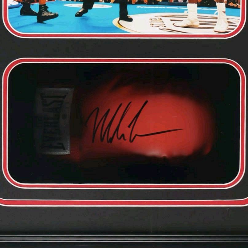Mike Tyson (HOF) Custom Shadowbox Memorabilia Autographed Everlast Boxing Glove & Photo Commemorating The Infamous 1997 Tyson VS. Holyfield "Bite Fight" JSA & Tyson Hologram
