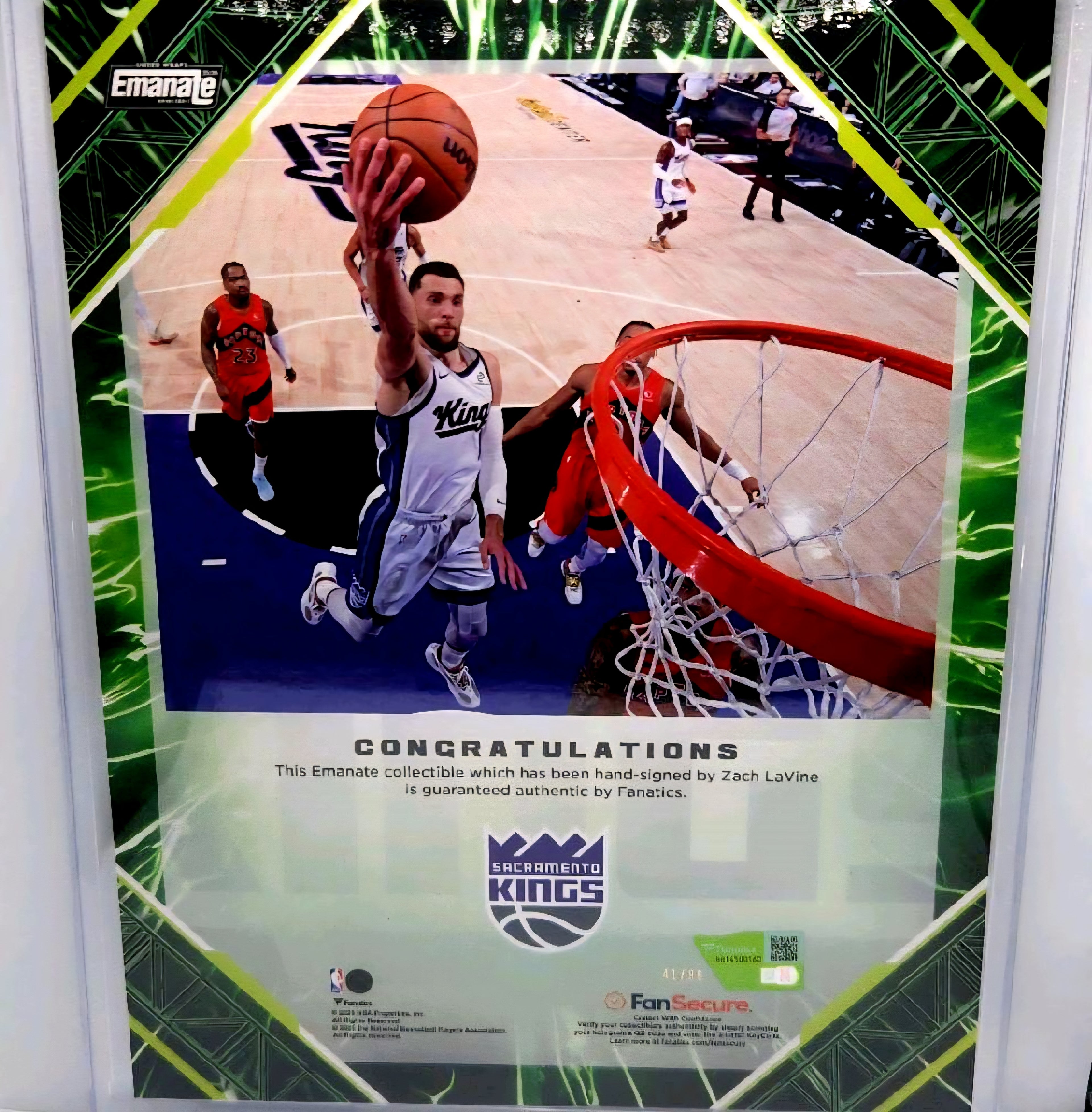 Zach Lavine Sacramento Kings Autographed 2025-2026 Green Emanate Collectible 8" X 10" Photo - Limited Edition 41 of 99