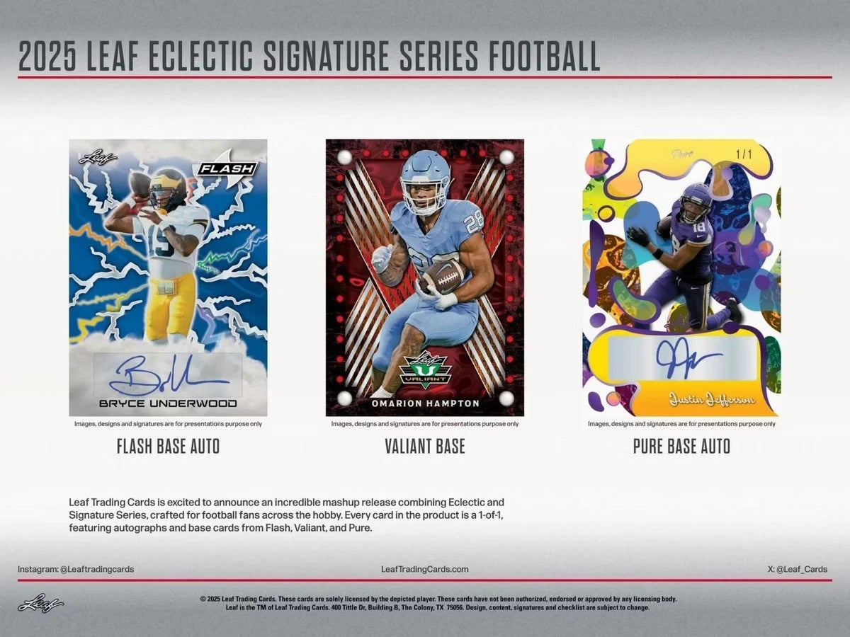 2025 Leaf Eclectic Signature Series Football Mythical 1 of 1 Proof Card Pack (1 Card per sealed pack)