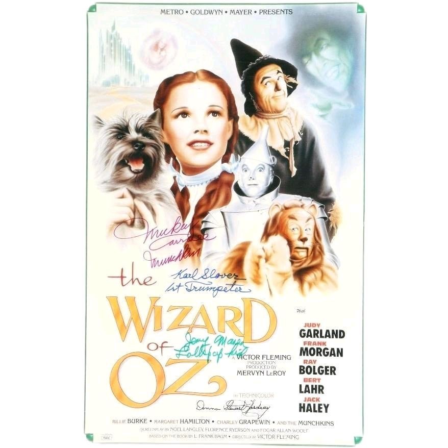 Legendary Musical Fantasy 1939 Film "The Wizard of Oz" 16"x24" Poster Signed & Inscribed By 4 Cast Members Mickey Carroll / Jerry Maren / Karl Slover / Donna Stewart Hardway (JSA)