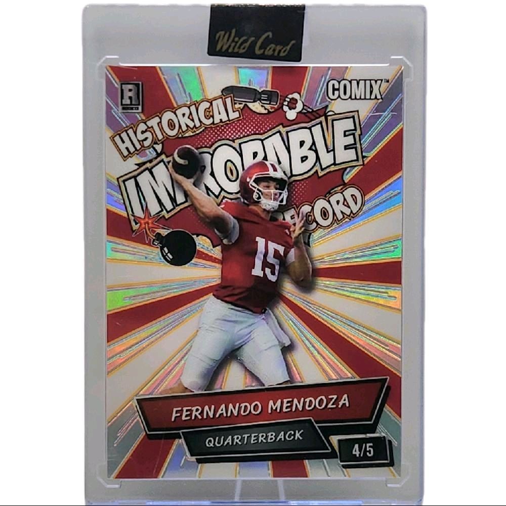 Fernando Mendoza Indiana Hoosiers - 2025 Wild Card Alumination Comix Football "Historical Improbable Record" 4 of 5 Holographic Sealed Card