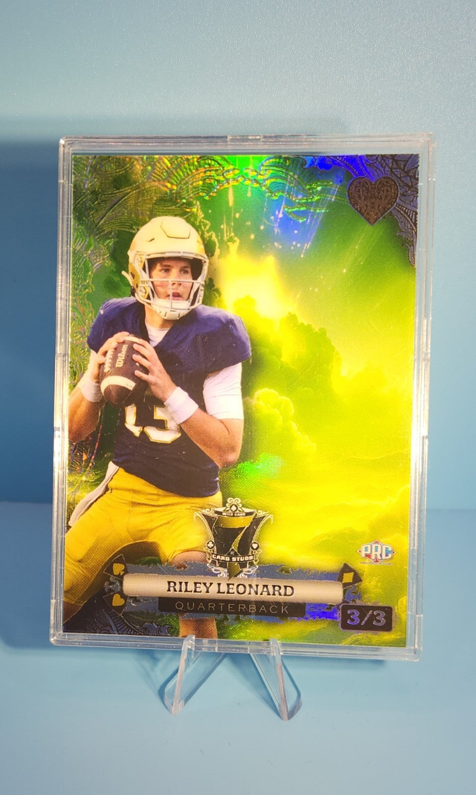 Riley Leonard 2024 WC 7 Card Studs Heart 3/3 Green Prizm PRC Rookie Card