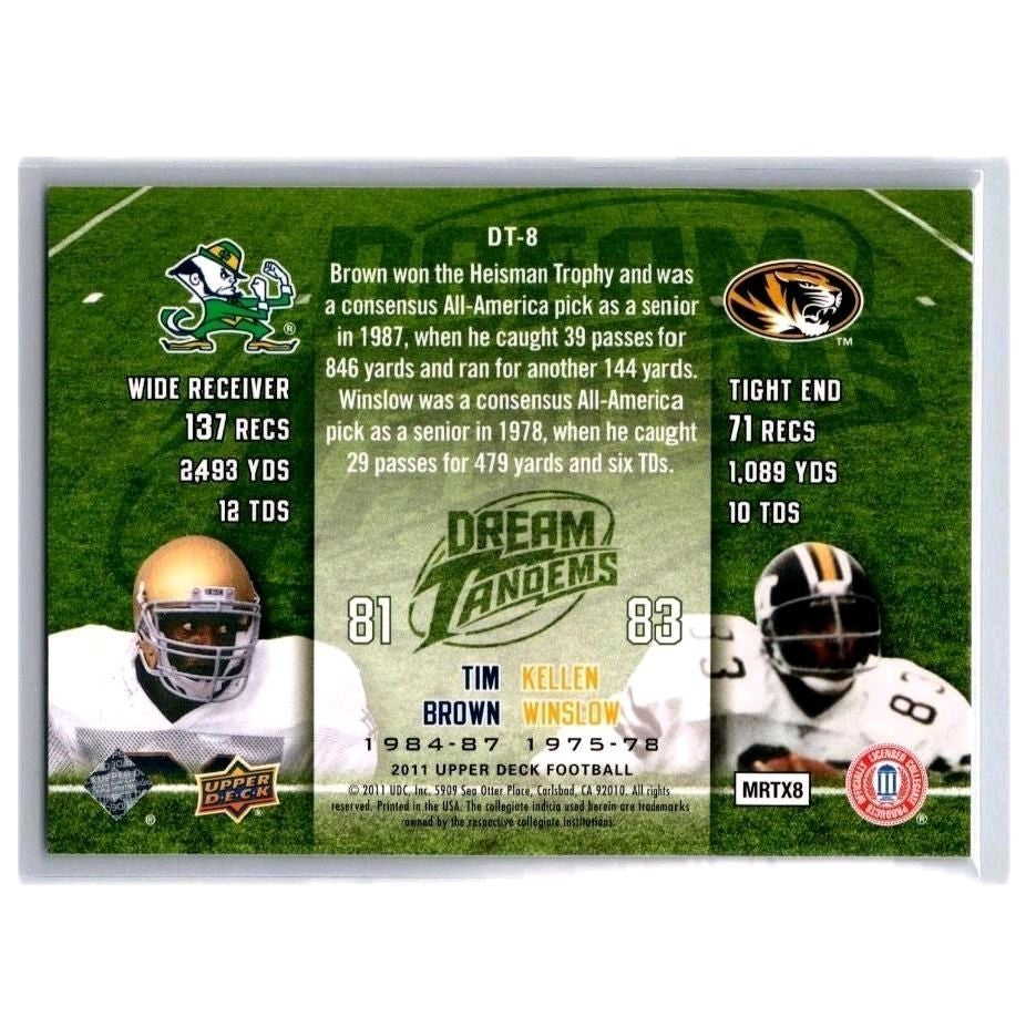 Tim Brown (Notre Dame) / Kellen Winslow (Missouri) - 2011 Upper Deck "Dream Tandems" Insert Football Card