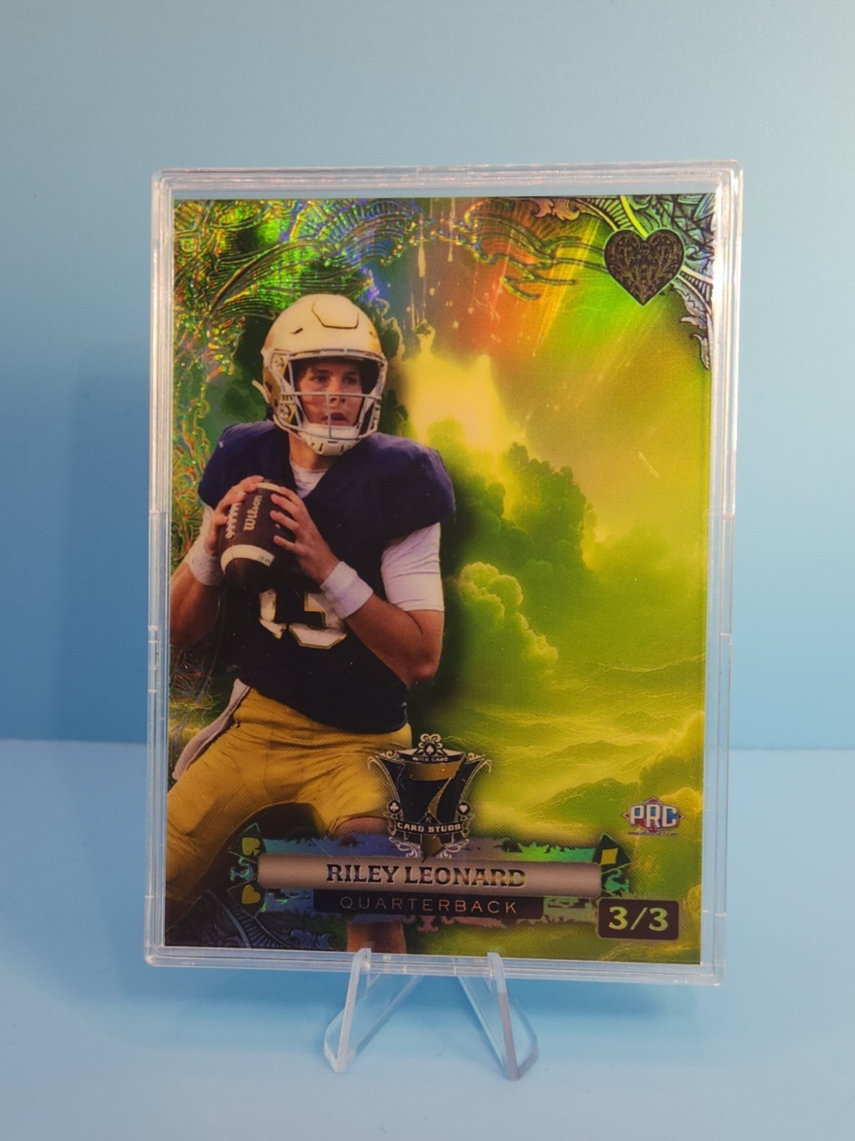 Riley Leonard 2024 WC 7 Card Studs Heart 3/3 Green Prizm PRC Rookie Card