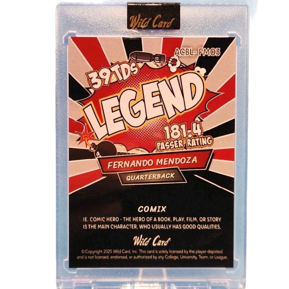Fernando Mendoza Indiana Hoosiers 2 of 3 - 2025 Wild Card Comix Football "39 TDs Boomb Legend" Holographic Glitter Colorblast" Sealed Card