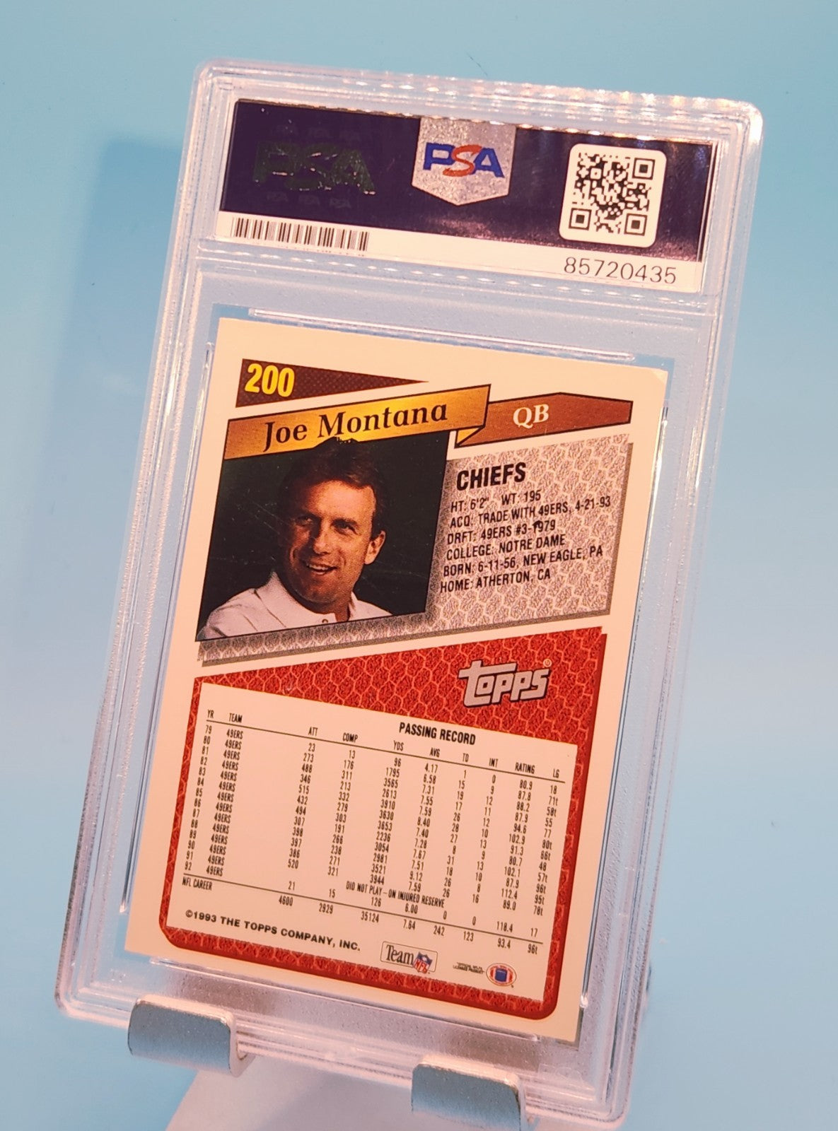 Joe Montana NFL Legend 1993 Topps Autograph Card #200 (PSA/DNA)